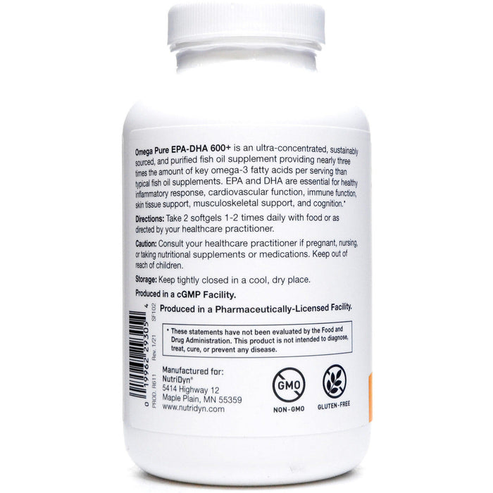 Nutri-Dyn, Omega Pure EPA-DHA 600+ 120 softgels Directions Label