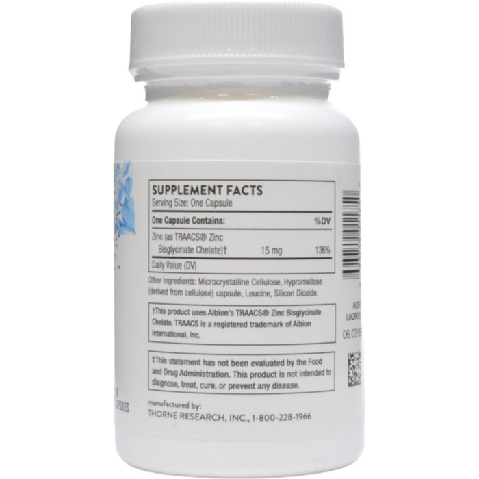 Thorne, Zinc Bisglycinate 15 mg 60 caps Supplement Facts