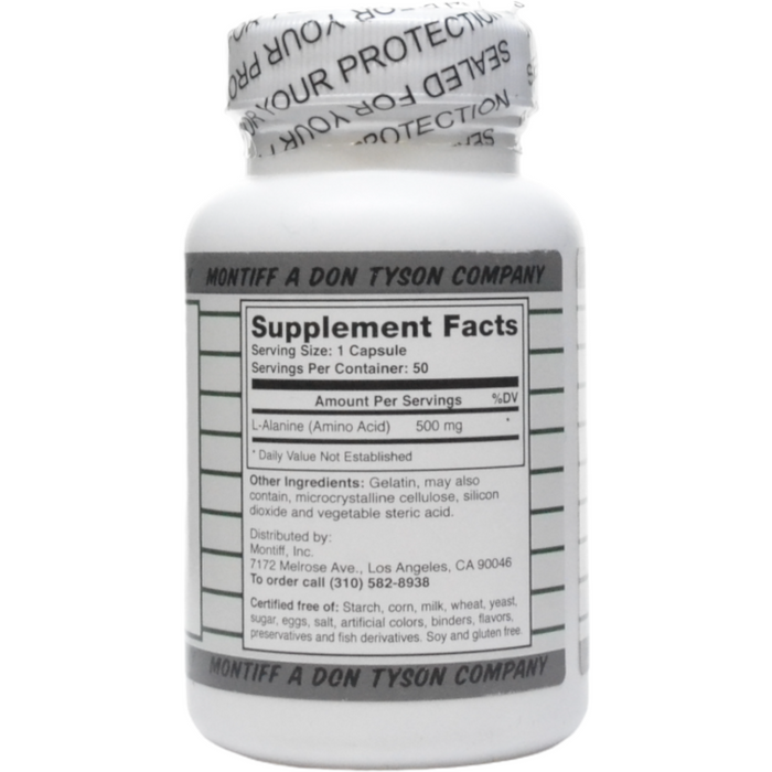 Montiff, Pure L-Alanine 500 mg 50 caps Supplement Facts