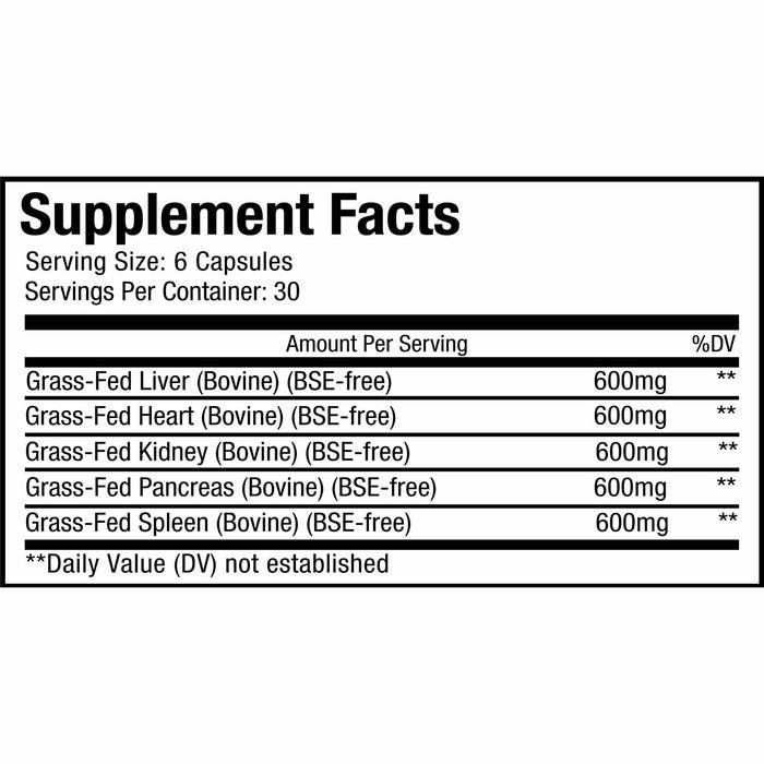 CodeAge, Beef Organs 180 Capsules Supplement Facts Label