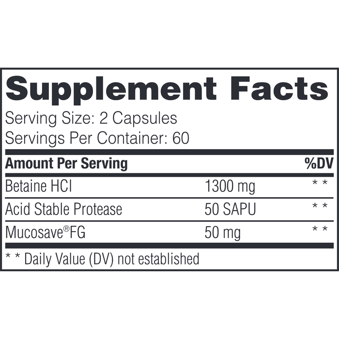 Enzyme Science, Betain HCl 120 Capsules Supplement Facts Label