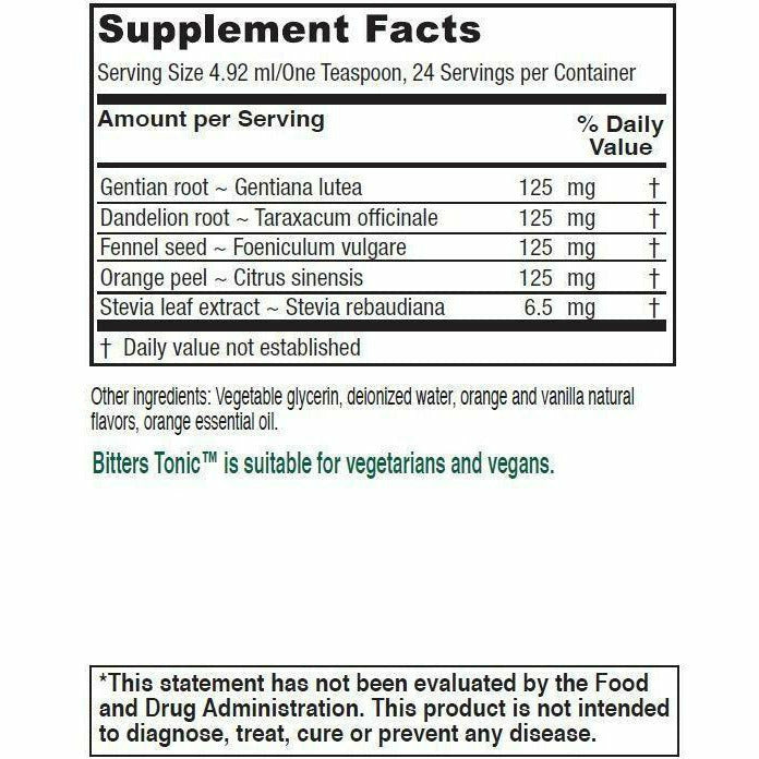 Bitters Tonic 4 fl oz by Vitanica Supplement Facts Label