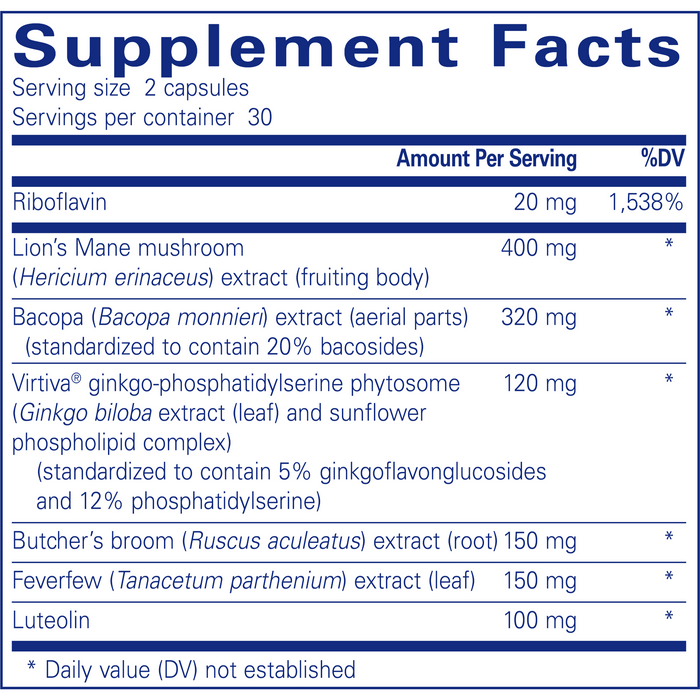 Pure Encapsulations, Brain Reset 60 Capsules Supplement Facts Label