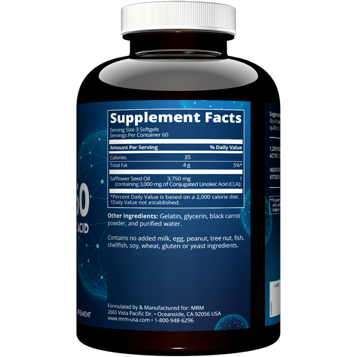 Metabolic Response Modifier, CLA 1250 mg 180 Softgels Supplement Facts Label