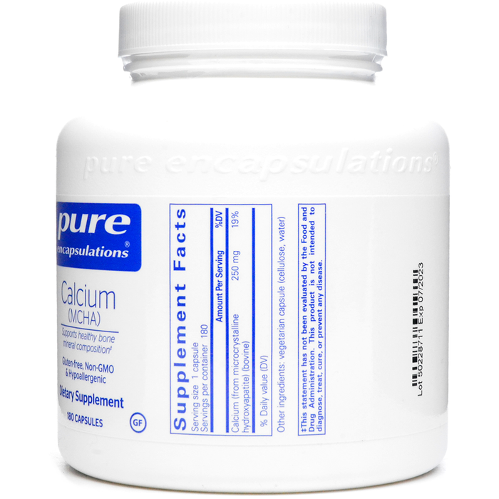 Calcium (MCHA) 180 vcaps by Pure Encapsulations Supplement Facts Label