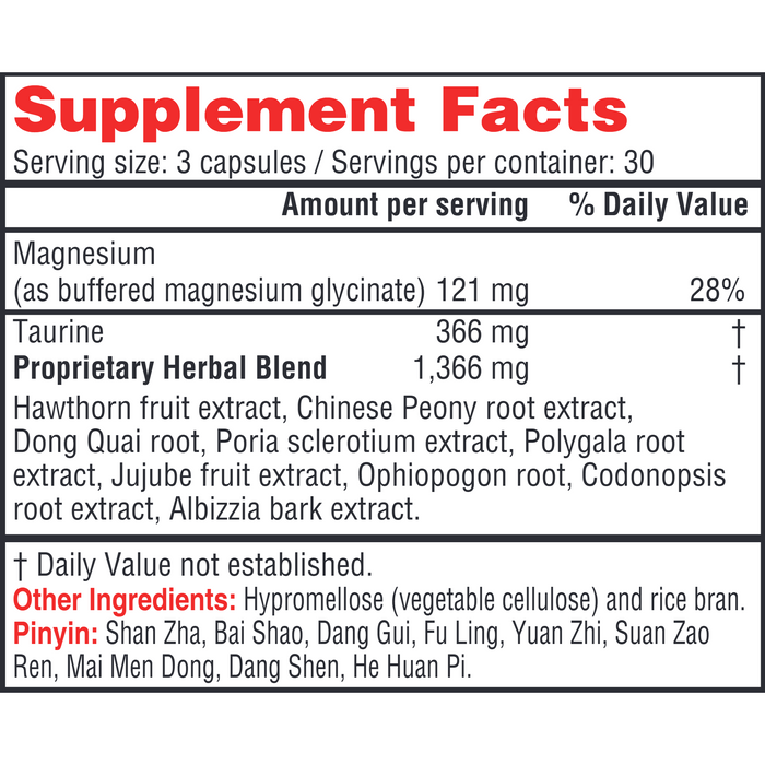 Health Concerns, Calm Spirit 90 Capsules Supplement Facts Label