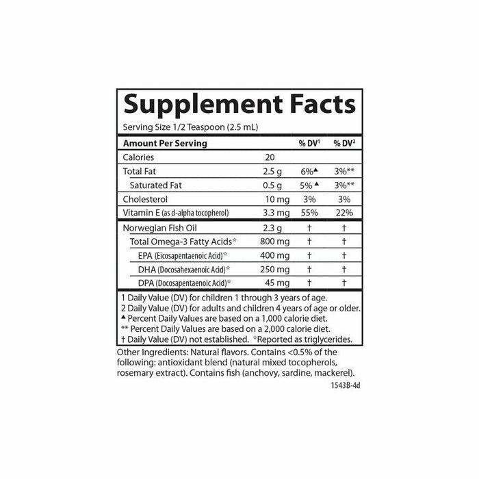 Carlson Labs, Carlson Kids Finest Fish Oil Lemon 200 mL Supplement Facts Label