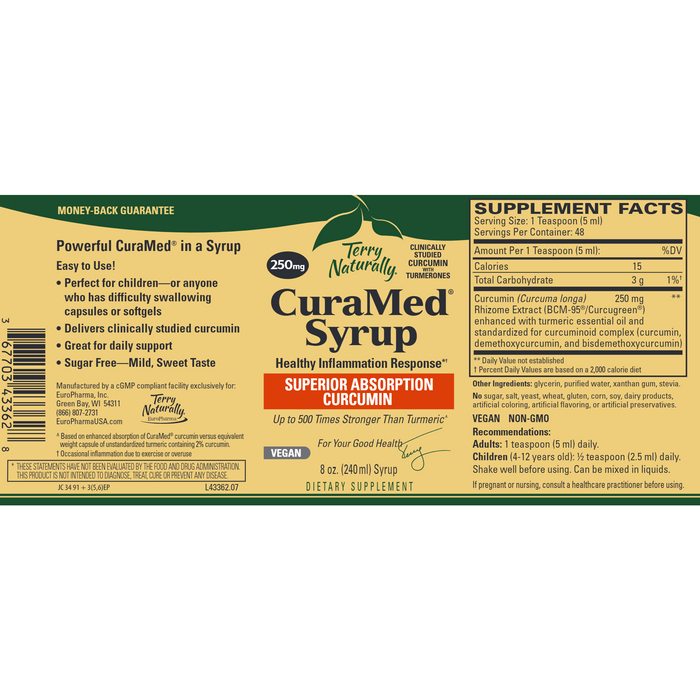 Terry Naturally, CuraMed Syrup 8 oz Supplement Facts Label