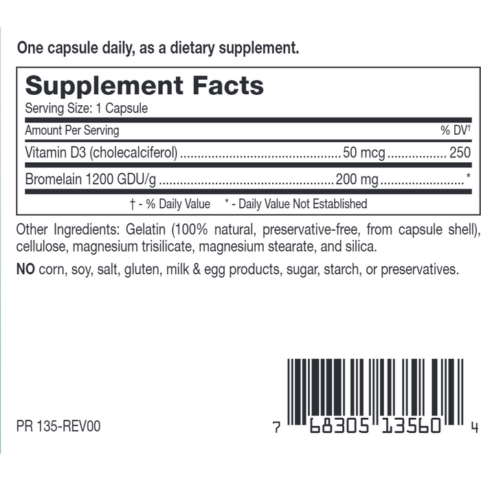 Pastore Formulations, D13 Max with Bromelain 60 Capsules Supplement Facts Label