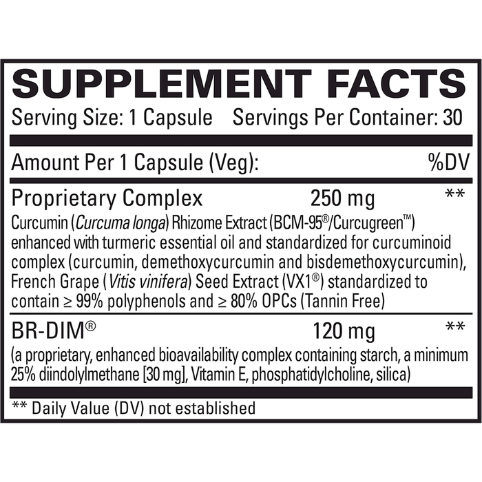 DIM + Curcumin 30 caps by EuroMedica Supplement Facts Label