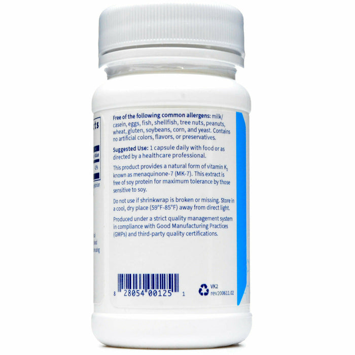 Klaire Labs, Vitamin K2 50 mcg 60 caps Suggested Use