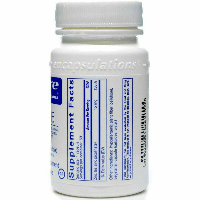 Pure Encapsulations, Zinc 15 60 capsules supplement facts