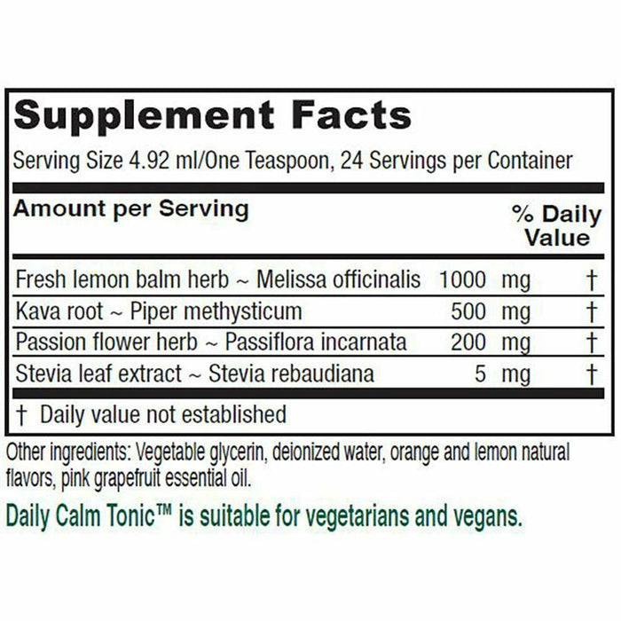 Daily Calm Tonic 4 fl oz by Vitanica Supplement Facts Label