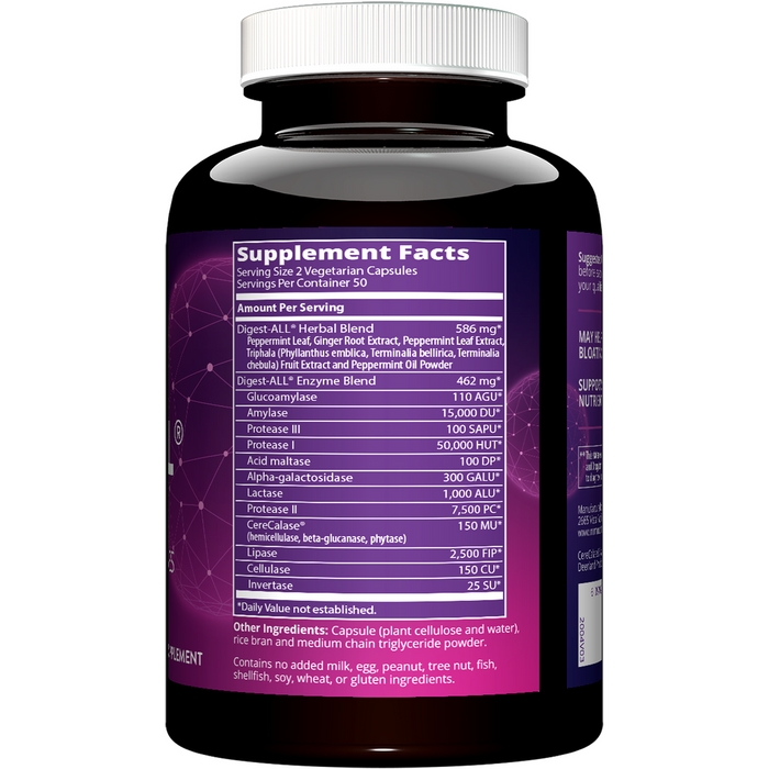 Metabolic Response Modifier, Digest-All 100 Capsules Supplement Facts Label