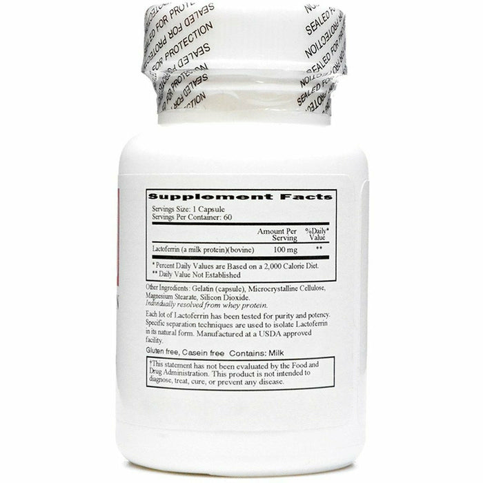Lactoferrin 100 mg 60 caps by Ecological Formulas Supplement Facts Label