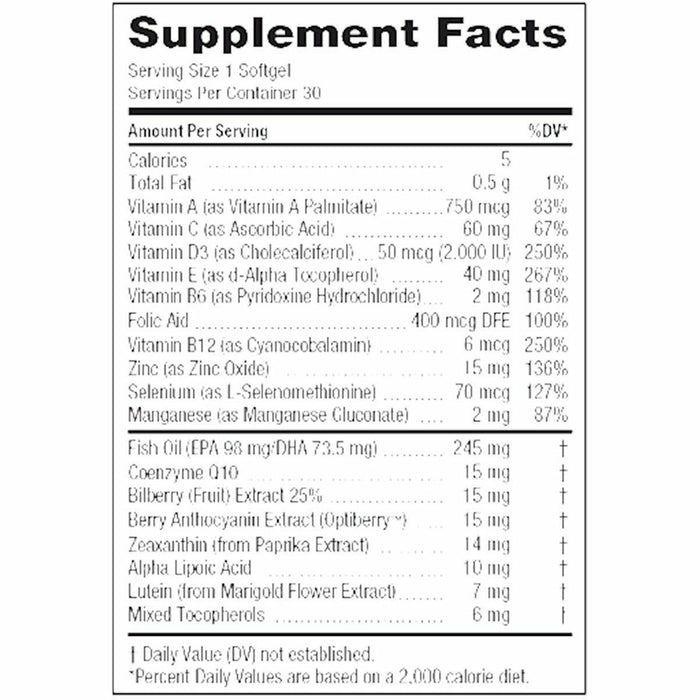 Screen Shield Pro 30 softgels by EyePromise Supplement Facts Label