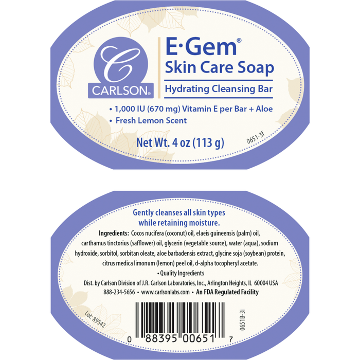 Carlson Labs, E-Gem Skin Care Soap 1 Bar Label