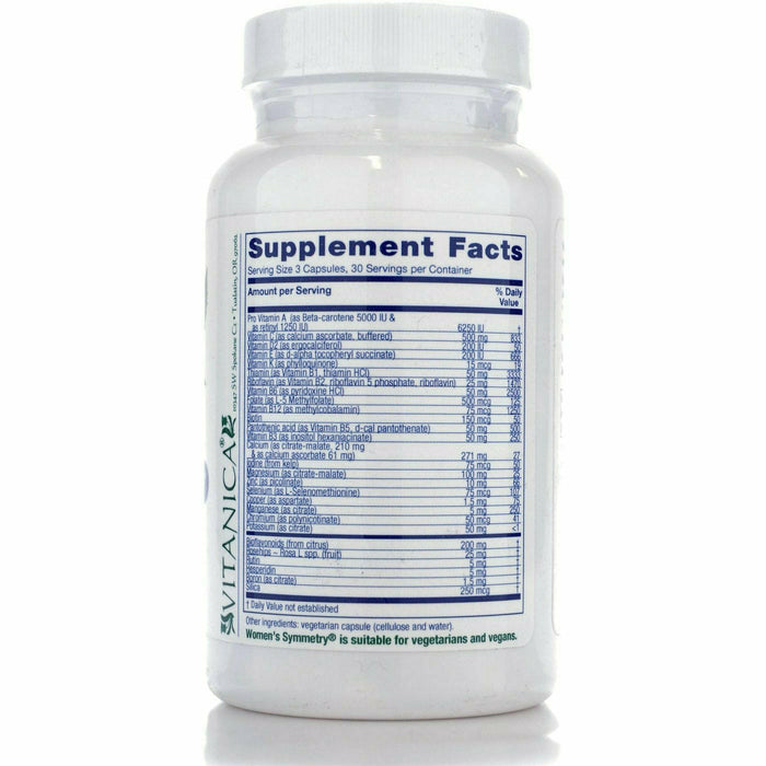 Front product image of Women's Symmetry 90 vcaps by Vitanica Supplement Facts