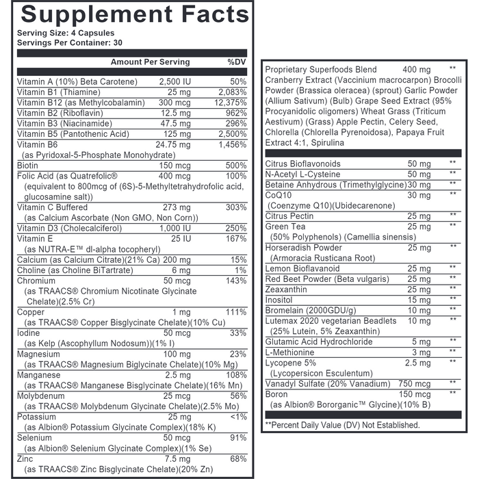 Nutritional Frontiers, Frontier Multivitamin 120 Vegetarian Capsules Supplement Facts Label