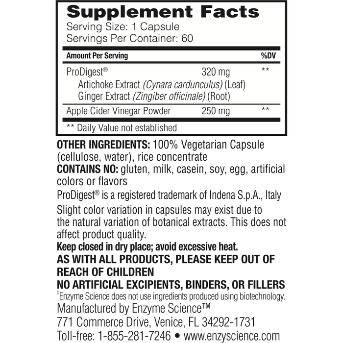 Supplement Facts, Enzyme Science, GI Motility Complex 60 Caps