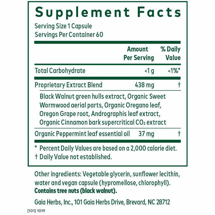 Microbiome Cleanse 60 Liquid Phyto-Caps by Gaia Herbs Supplement Facts Label
