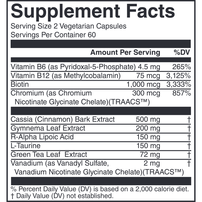 Nutritional Frontiers, GlucoLyze 120 Vegetarian Capsules Supplement Facts Label