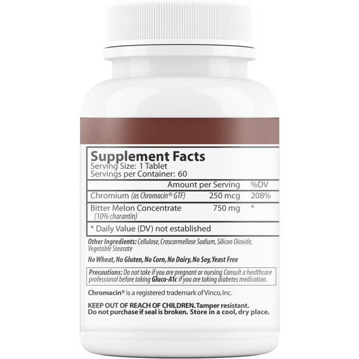 Vinco, Gluco-A1c 60 tabs Supplement Label