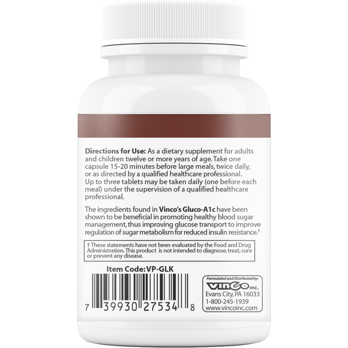 Vinco, Gluco-A1c 60 tabs Label