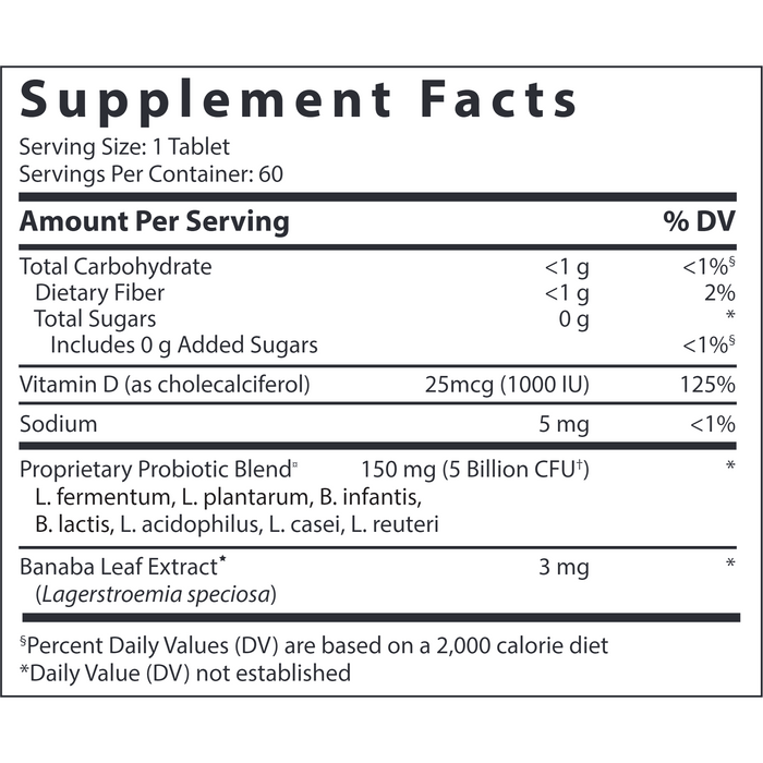 Hyperbiotics, Glucose Support 60 Tablets Supplement Facts Label