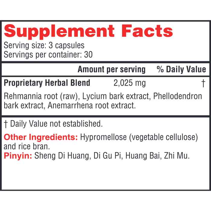 Health Concerns, Great Yin 90 Capsules Supplement Facts Label