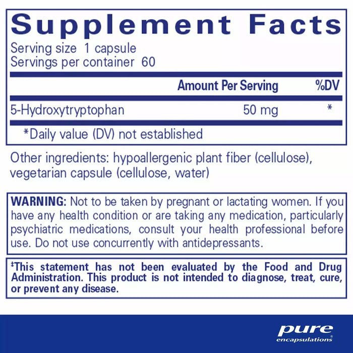 Pure Encapsulations, 5-HTP 50 mg 60 capsules Supplement Facts