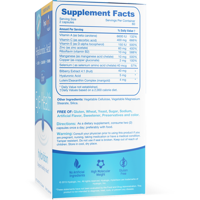 Hyalogic, HylaVision 120 Capsules Supplement Facts Label