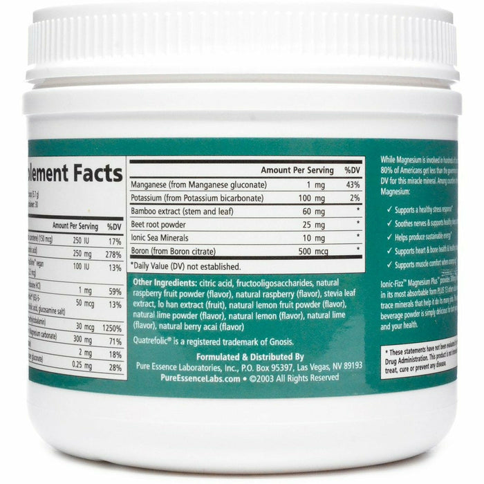 Ionic - Fizz Magnesium Plus Raspberry Lemonade by Pure Essence Supplement Facts Label -2