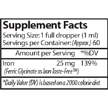Vinco, Iron (Liposomal) 2 fl oz Supplement Facts Label