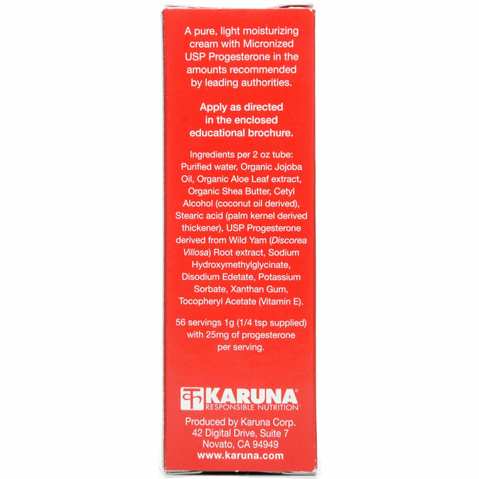 Progesterone Pure Cream 2 oz by Karuna Supplement Facts Label