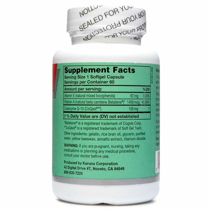 CoQ10 100 mg 60 gels by Karuna Supplement Facts Label