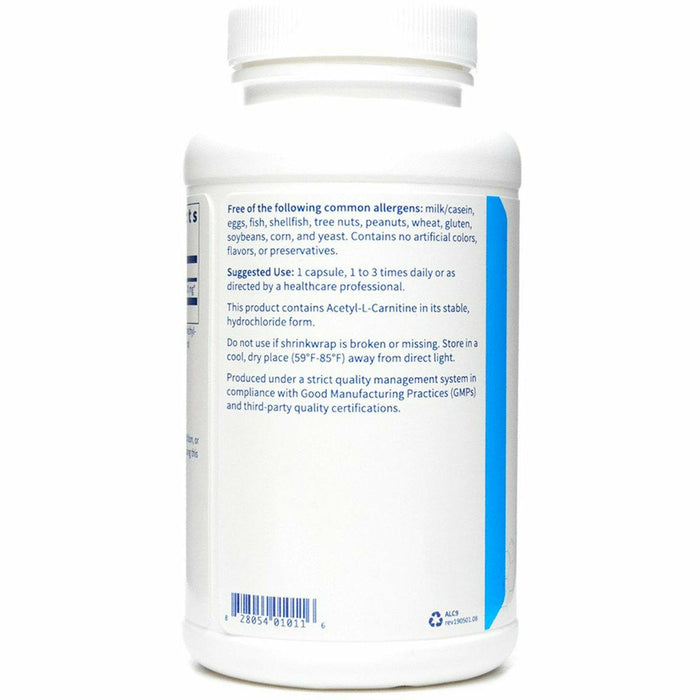 Acetyl-L-Carnitine 500 mg 90 Caps by Klaire Labs Information Label