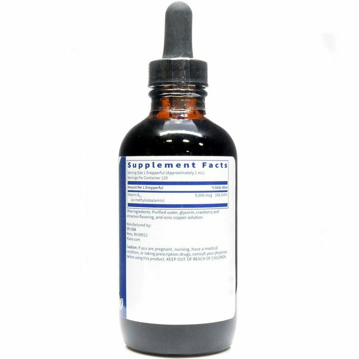 B12 Liquid (Methylcobalamin) 5 mg 4 oz by Klaire Labs Supplement Facts Label