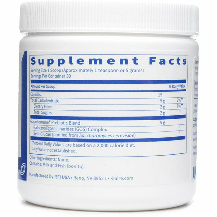 Galactomune Powder 150 g (30 Servings) by Klaire Labs Supplement Facts Label