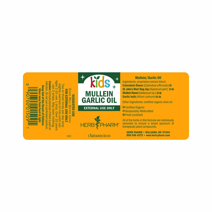 Herb Pharm, Kids Mullein Garlic Oil 1 fl oz Supplement Facts Label