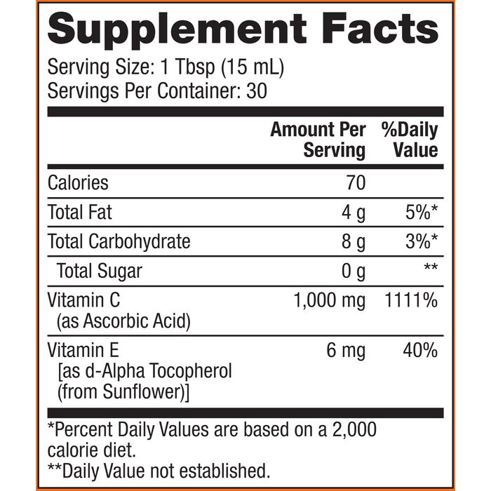 Dr. Mercola, Liposomal Vitamin C 15.2 fl oz Supplement Facts Label