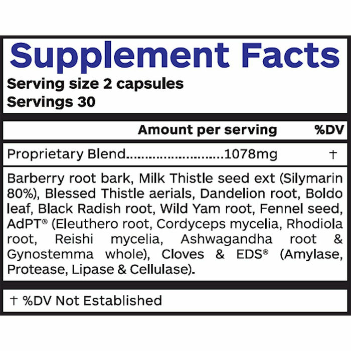 Liver Detox + Silymarin 60 caps by Professional Botanicals Supplement Facts Label