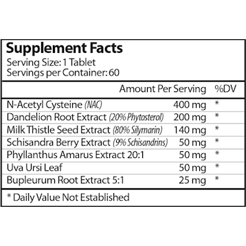 Vinco, Liver/Kidney Detox 60 tabs Supplement Facts Label