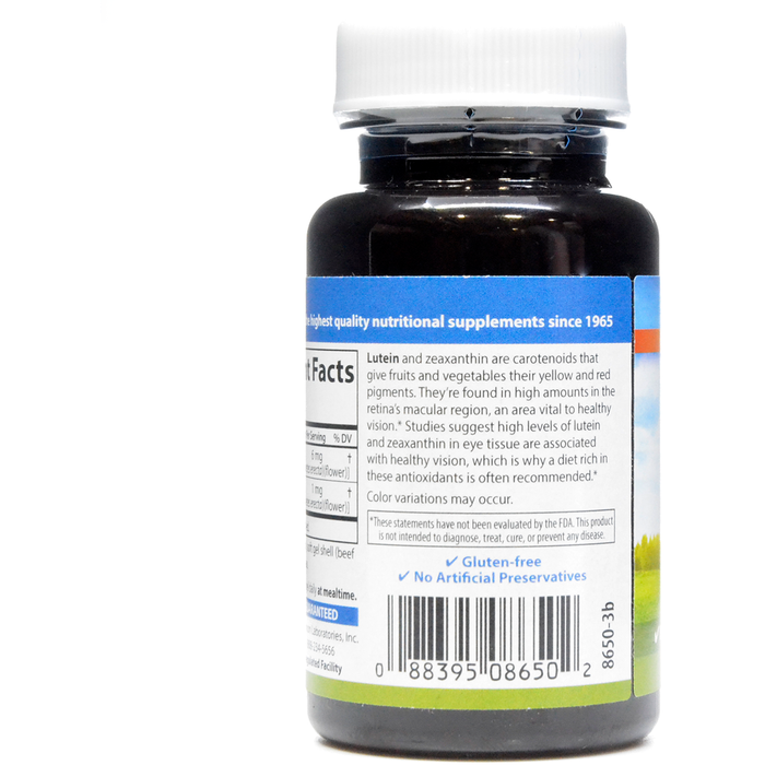 Lutein 6 mg 60 gels by Carlson Labs Facts Label