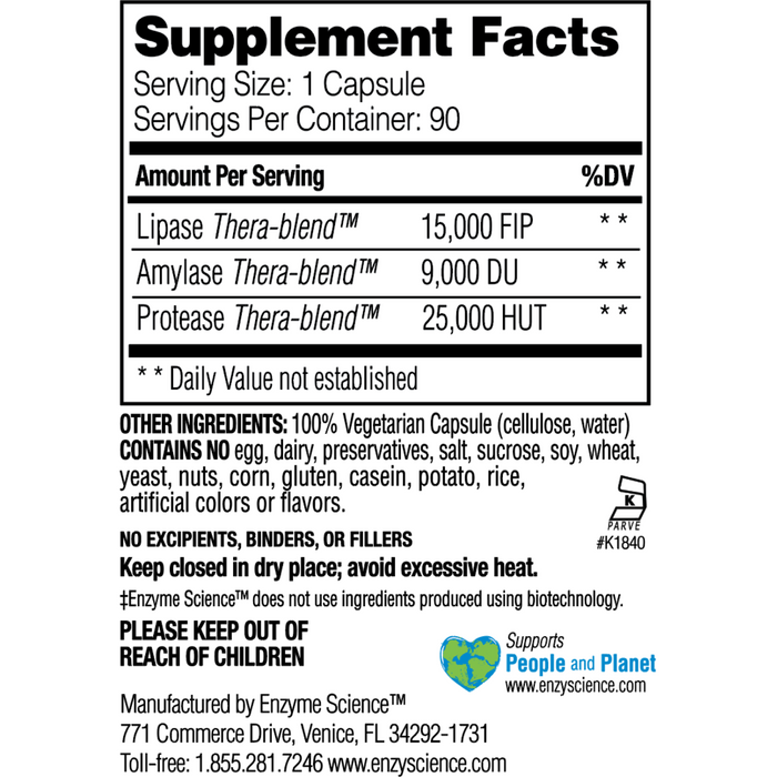 Supplement Facts, Enzyme Science, Lypo Optimize 90 Vegcaps