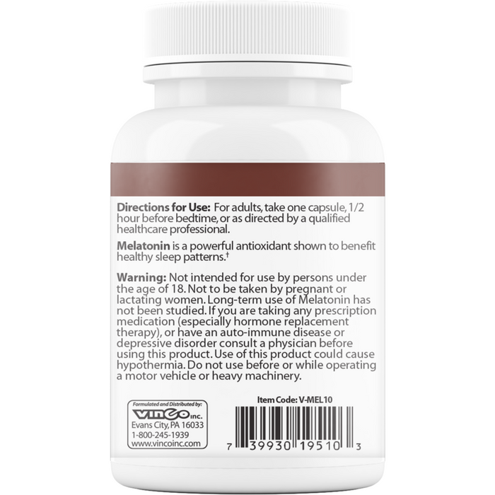 Vinco, Melatonin 10 mg 60 caps Label