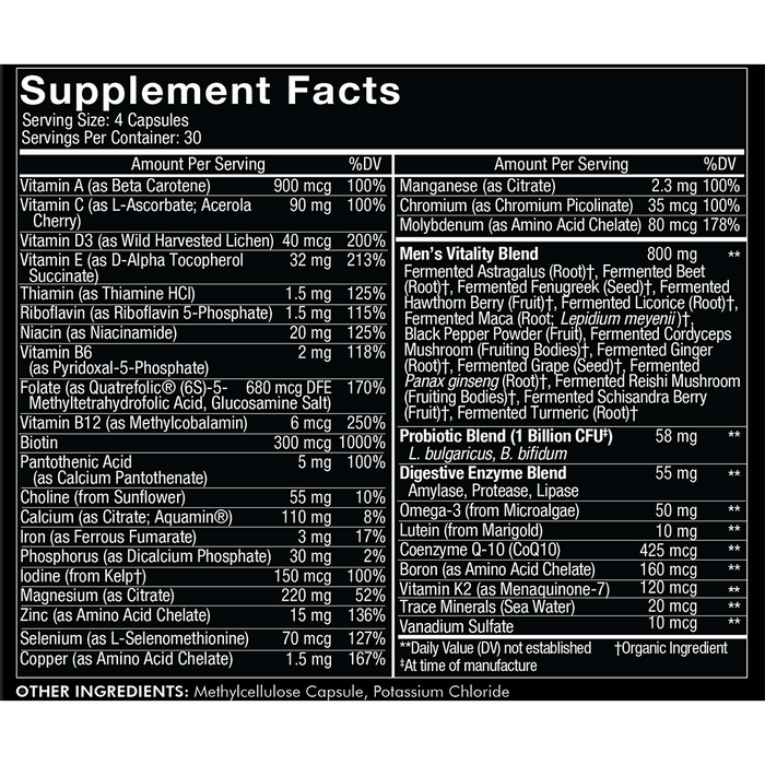 CodeAge, Men's Multivitamin 120 Capsules Supplement Facts Label