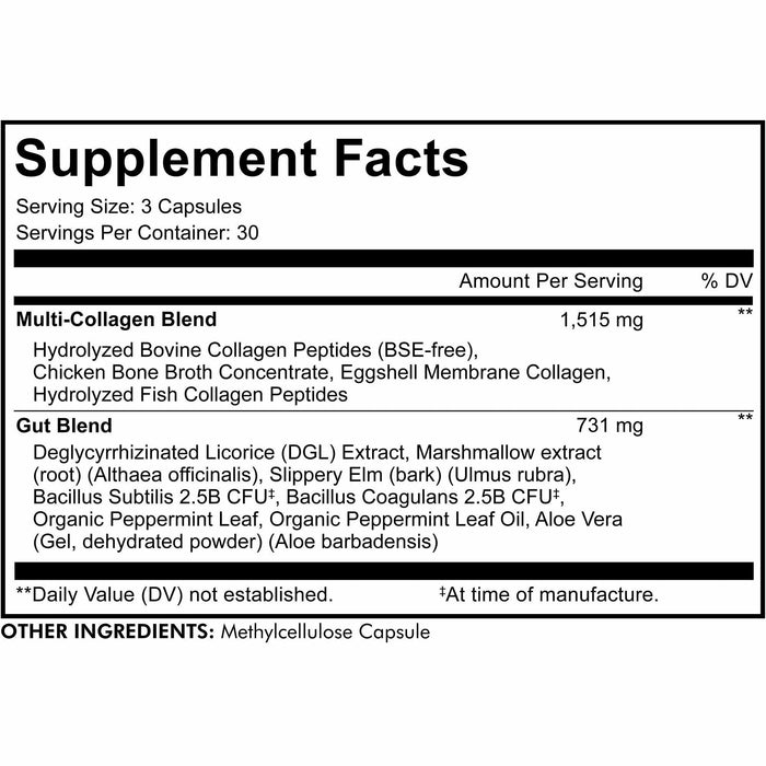 CodeAge, Multi Collagen Gut Blend 90 Capsules Supplement Facts Label