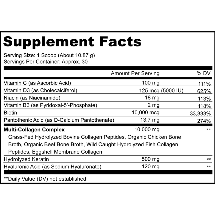 CodeAge, Multi Collagen Powder Platinum 11.52 oz Supplement Facts Label
