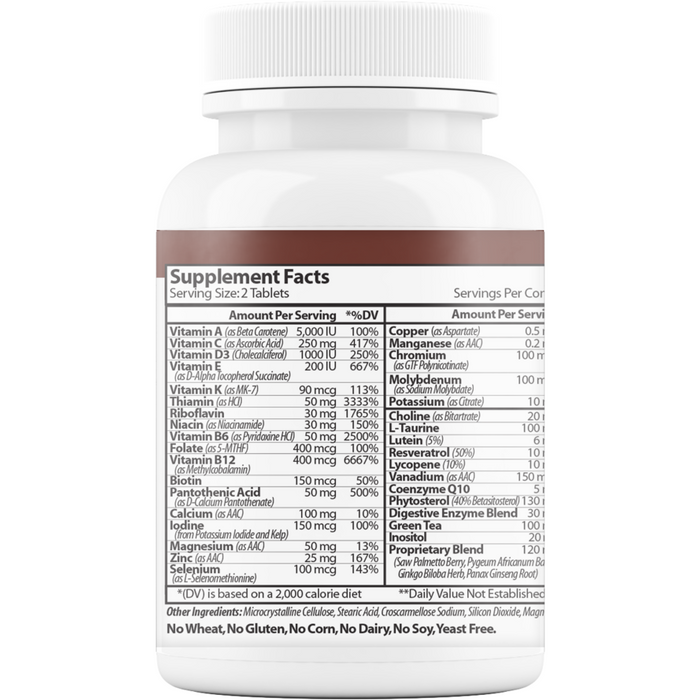 Vinco, MultiMen's 60 Tablets Supplement Facts Label